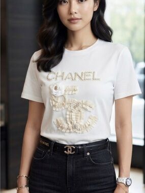 Brand New plus size  White Embellished Logo Tee